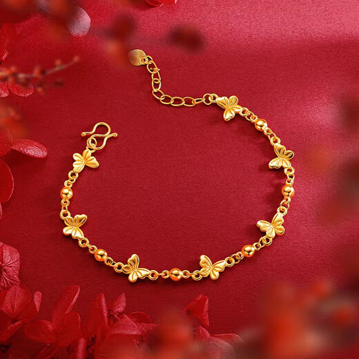 Fat Donglai's same style 18k real gold bracelet new 18k gold women's model 999 steel stamped Seven Immortals Butterfly Bracelet 3D Hard Seven Immortals Butterfly Bracelet
