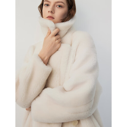 
Langzi Grain Pure Wool Coat Retro High-end Jacket New Winter Commuter Top Imitation Fur Women Ivory White S