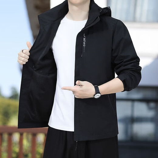 Jacket Men's Jacket Autumn and Winter Clothes Men's Three-in-One Jacket Hooded Loose Sports Workwear Top Men's Jacket Black 2XL