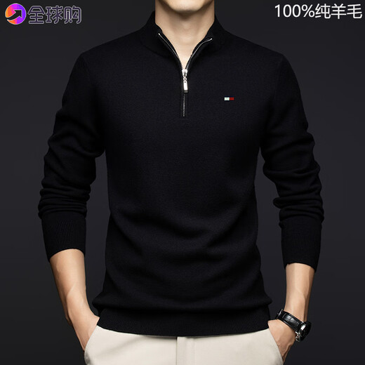 TOME BORNEK genuine Tommy 100% pure wool sweater men's sweater half turtleneck zipper winter knitted sheep cashmere sweater bottoming sweater for men black M 165 95-115Jin Jin equals 0.5 kg