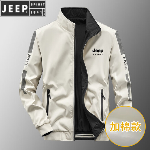 JEEP SPIRIT jacket men's spring and autumn stand collar loose double-sided wear winter youth middle-aged business jacket with cotton jacket 9866 khaki spring and autumn style [upgrade version] L (recommended 115-130 Jin [Jin equals 0.5 kg])
