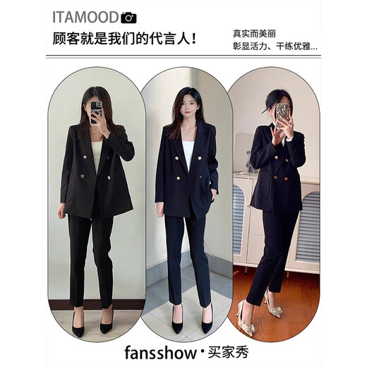 Troman black suit women's spring and autumn professional formal wear casual loose commuting OL suit jacket work clothes