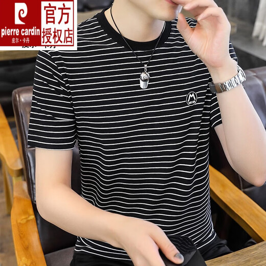 Pierre Cardin Herrener runder Hals reines Baumwollstreifen kurzärmeligte T-Shirt für Herren Sommer Neues T-Shirt Koreanischer Stil Schleicher Pass