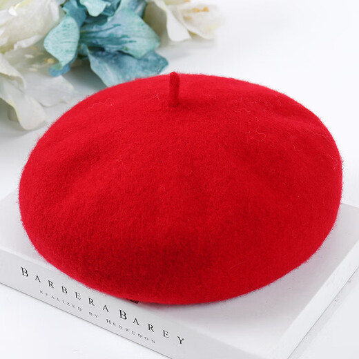 Ning Chai Beret Frauen Frühlings- und Herbst Winter Beret koreanische Pilze Frauenhut Atmungsfreie Kürbishut Imitation Wolle Wolle Wolle rot verstellbar 56-58 cm