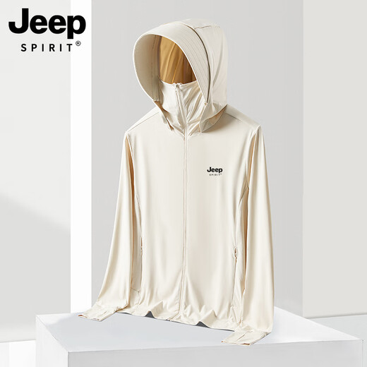 Jeep (JEEP) ice silk UPF50+ sun protection clothes for men in summer 2025 new UV-proof outdoor thin fishing sun protection clothes for men - Glacier gray upgraded version [removable hat brim XL