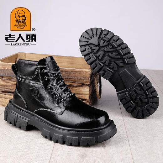 Alte Herrenschuhe aus echtem Leder, Martin-Stiefel, 2024, Herbst und Winter, neue mittelhohe, mittelhohe, lässige Retro-Arbeitsstiefel für Herren QX24987, schwarze Standard-Lederschuhgröße 41