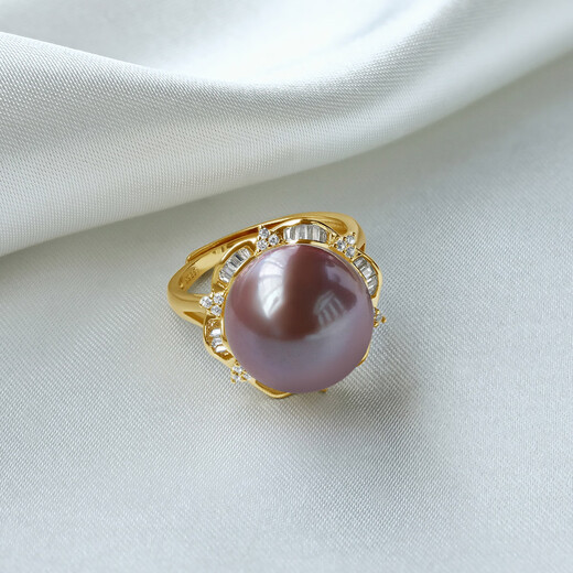 Queen of Pearls Elegant 13-13.5mm Purple Freshwater Pearl Ring Live Ring for Women Birthday Gift