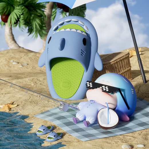 Babycrayon shark children's slippers summer boys two-color non-slip bathing parent-child slippers cartoon home girl baby slippers summer small calcium blue 20 cm inner length 200 suitable for feet 19.5cm long