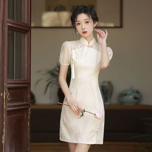 赏峰新中式国风改良旗袍少女年轻款重工刺绣修身开叉高端精致连衣裙夏 9221 M