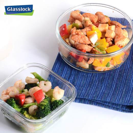 
Glasslock imported heat-resistant tempered glass fresh-keeping box microwave-heated lunch box commuter bag 2-piece set of rectangular 480ml + rectangular 695ml + beige bag