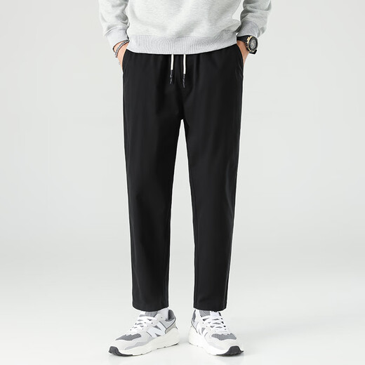 
Dingfengbaoluo casual pants straight nine-point trousers spring and summer trendy brand loose solid color men's pants 9904 black M