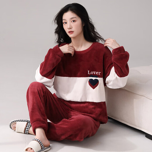 Hengyuanxiang (HYX) Winter Flannel Pajamas for Women Cartoon Cute Flannel Plus Flannel Thickened Warm and Sweet Set CY9906 M (160)
