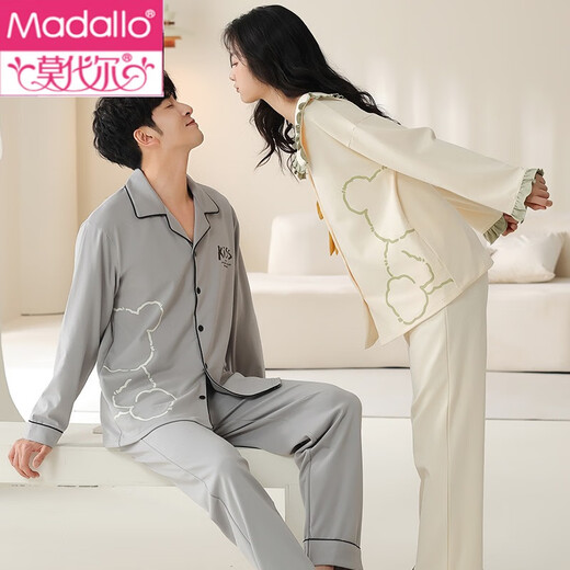 Modal 2 set price couple's pajamas spring and autumn pure cotton long-sleeved cartoon cute large size men's and women's home wear autumn and winter set WF8912 couple 2 sets female XL + male XXL