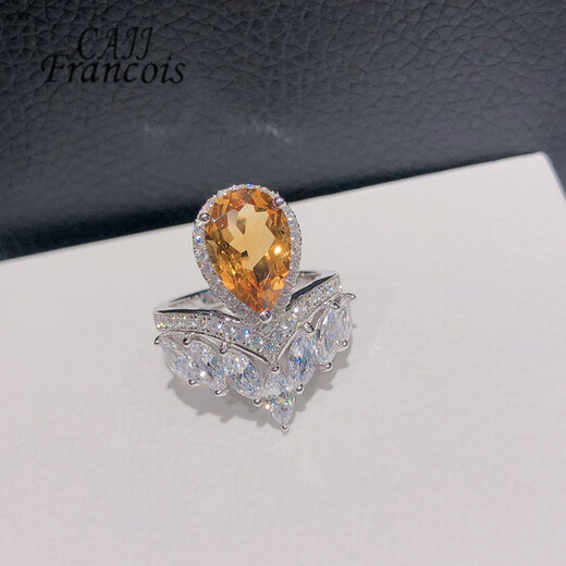 CAJJ Francois 2.60 carat citrine ring for women, natural colored gemstone, jewelry gemstone, 925 silver inlaid, size 13