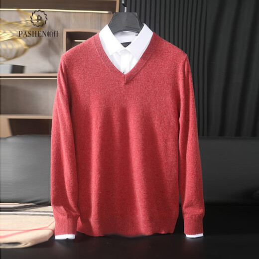 
Pash Men's Cashmere Sweater 100% Cashmere V-neck Basic Inner Layer Casual Knitted Base Sweater TRC1202 Medium Gray 2XL
