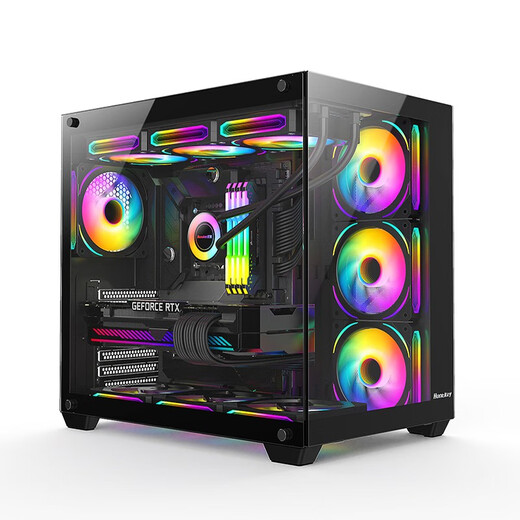 Huntkey S980 Tornado Vollansicht-Version, Raum mit Meerblick, säulenlose Seite, transparentes Computergehäuse, Desktop-Host, Atx, Reinweiß, 240\360-Wasserkühlungsventilator + Prism 4pro-Lüfter, Schwarz*7