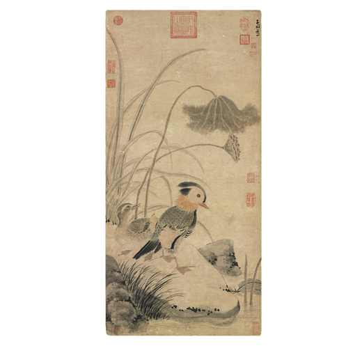 元代张中枯荷鸳鸯图古代花鸟画卷轴文人复仿古画挂画 元倪瓒秋树筠石图12602 40X84厘米（喷绘画心尺寸） 装裱