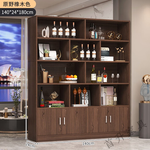 Shousheng red wine cabinet display cabinet living room partition display rack wine rack tea household wine cabinet floor cabinet display tobacco cabinet container recommended wilderness oak color丨four doors丨140*180