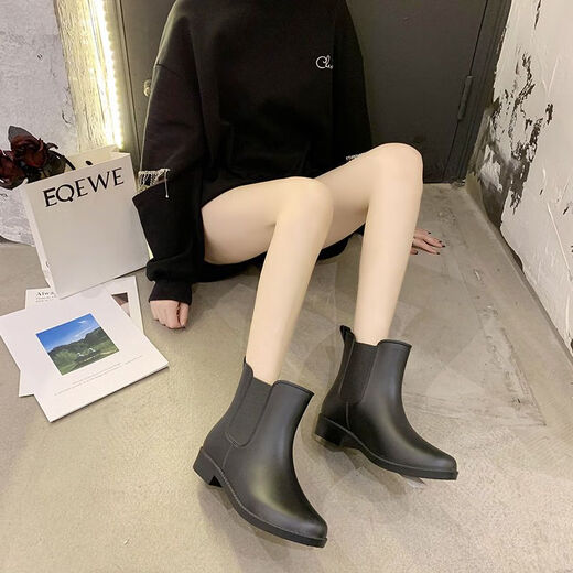 氧龙雨鞋女士女士雨鞋短筒雨靴防滑加绒水靴时尚女成人胶鞋厨房工作鞋 黑色 2088单鞋 36