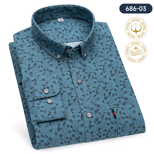 
Yunting 100% pure cotton floral long-sleeved shirt men's free-iron fashion printed casual shirt daily single top coat 686-01 white print 44 [Suggested 175-190Jin [Jin equals 0.5 kg]]