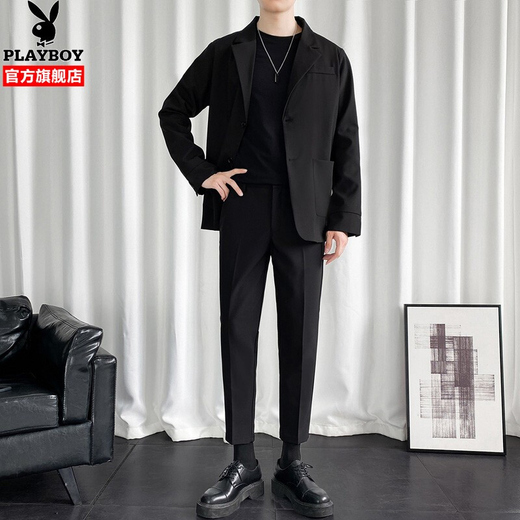 Playboy (PLAYBOY) no-iron suit men's autumn and winter Korean style trendy wedding dress small suit men's casual three-piece suit CGHHTX8TZ black three-piece suit XL