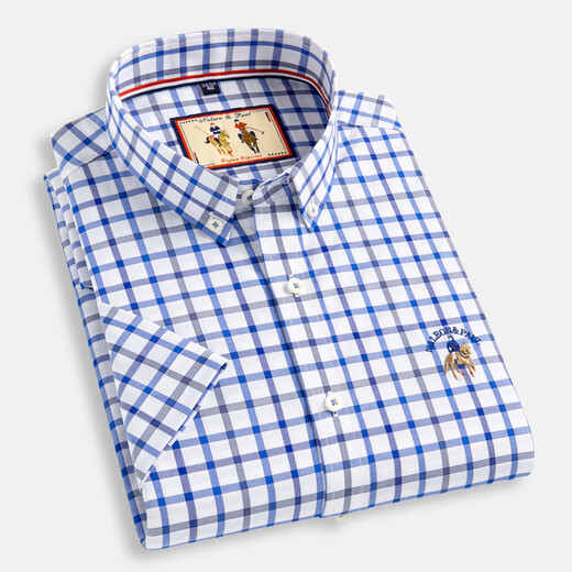 Shirt à manches courtes de Laflanger pour l'été Nouveau Coton Plaid Business Casual Shirt Men d'âge moyen du haut D2629 40 (adapté à 135-145jin [Jin est égal à 0,5 kg]))