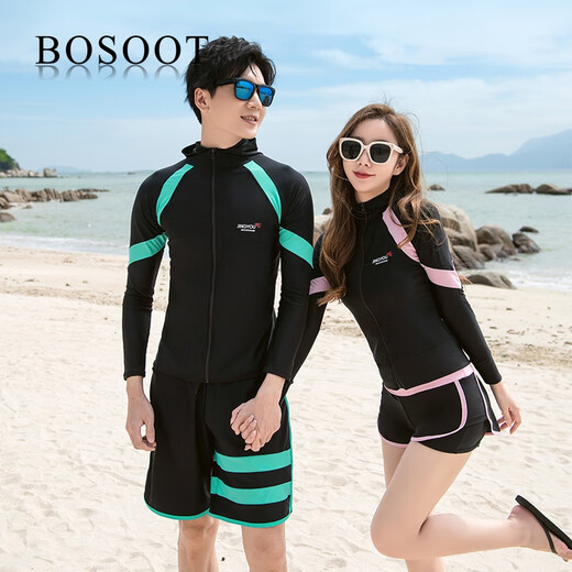 BOSOOT Korean split wetsuit quick-drying zipper hooded jellyfish suit for men and women long-sleeved swimsuit surfing suit couple set men's three-piece set 2XL