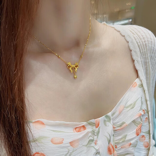 Fat Donglai's same style as the fugitive princess K gold pendant gold-plated silver bow gold necklace female love pendant clavicle bow pendant necklace