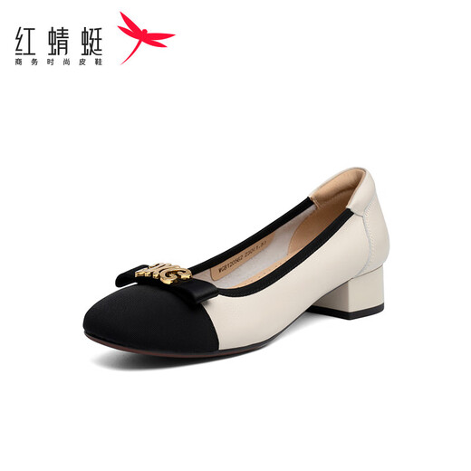 
Red Dragonfly Women's Singles Shoes New Small Flavor Light Mouth Color Bundle Thick Heel Women's Dog Shoes Commuter Women's Singles Shoes WGB12056 Bei White 38