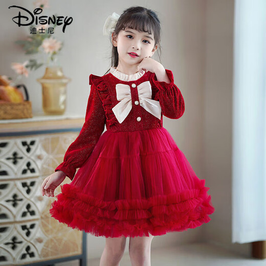 Disney girls dress New Year skirt 2026 new spring and autumn children's tutu skirt little girl red princess skirt winter red high quality 100 recommended height 90-95cm
