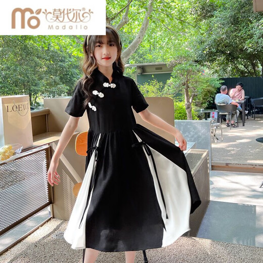Modal Princess Fairy Cheongsam Rock Girls Kleid Sommer 2023 Neue koreanische Stil modische Kinder Sommer Mid-Large Children Black 120