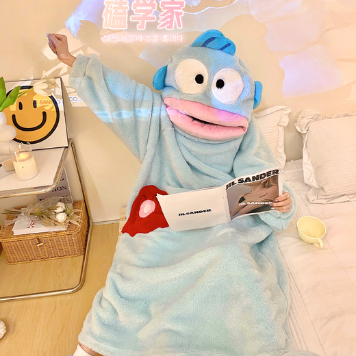 YIMENGTO Yimen Camel Ugly Fish Cute Funny One-piece Couple Pajamas Women's Autumn and Winter Thickened Coral Fleece Hooded Men's Large Size Home Clothes JS Velvet #B706 Single Jumpsuit + Shoes S 150-160