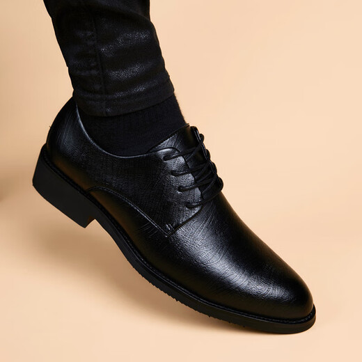 Platini Brand Lederschuhe Herren 2025 Neue koreanische Version Casual Inner Height erhöhen britische weiche Lederweiche Sohle atmungsaktiven Geschäftstage Formal Wear Herrenschuhe Schwarz [Normaler Stil] 40