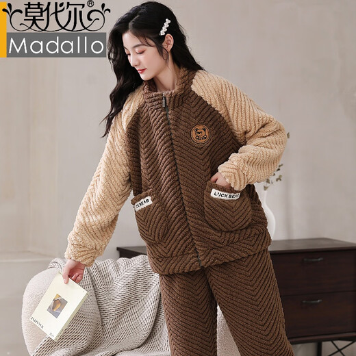 Modal Pajamas for Women Autumn and Winter Coral Velvet Thickened Flannel Winter Cute Cartoon Internet Celebrity Style Home Clothes Set H9712 Female M 90-105Jin Jin is equal to 0.5 kg