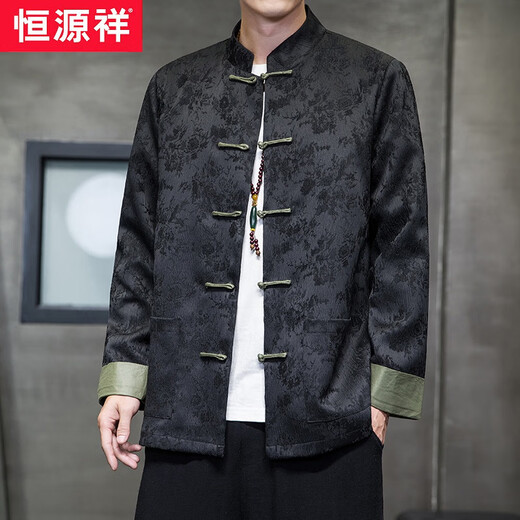 恒源祥新中式唐装男中国风秋冬季长袖茄克复古盘扣汉服宽松大码男士外套 Y757粉色 L码推荐120-135斤