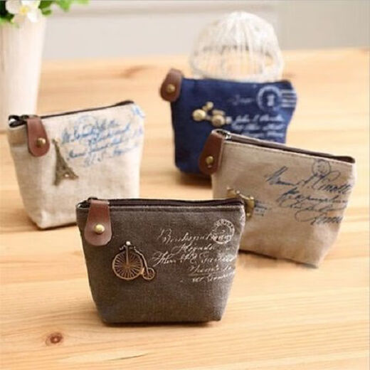 Qindu Retro klassische nostalgische Leinwand kleiner Münzbrieftasche Schlüsselbeutel tragbare Kartenbeutel Frauen kleiner Beutel Coin Brieftasche Retro-Bike 1 Stück