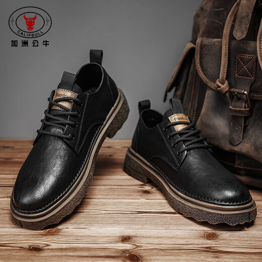 California Bull men's shoes autumn and winter men's British casual leather shoes Derby business formal thick-soled Martin boots men's black brown 42