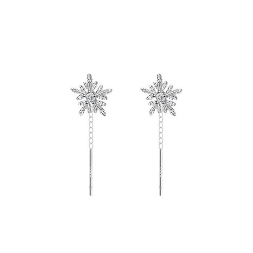Qi Xiaomi Pure S999 Pure Silver Snowflake Tassel Ear Wire Women's Ear Piercing Earrings Light Luxury Niche Earrings 2025 New Earrings 999 Pure Silver Snowflake Ear Wire - Short Pair