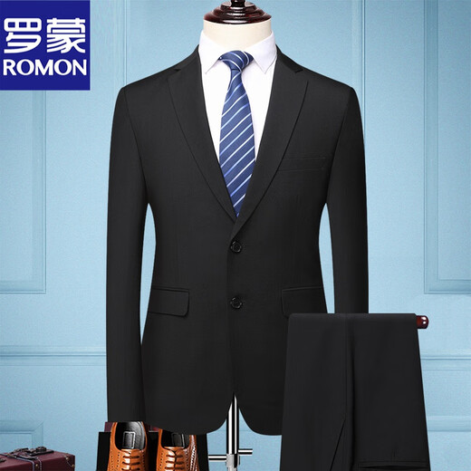 ROMON Men's Suit Slim Jacket Small Suit Business Suit Student Work Interview Professional Wear Black Two Button Single Suit 185 Recommended 150-165 Jin Jin equals 0.5 kg
