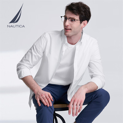 NAUTICA [Single-piece direct drop] Men's spring and summer cotton Oxford soft and comfortable casual long-sleeved shirt men's WE4102 white 1BW L