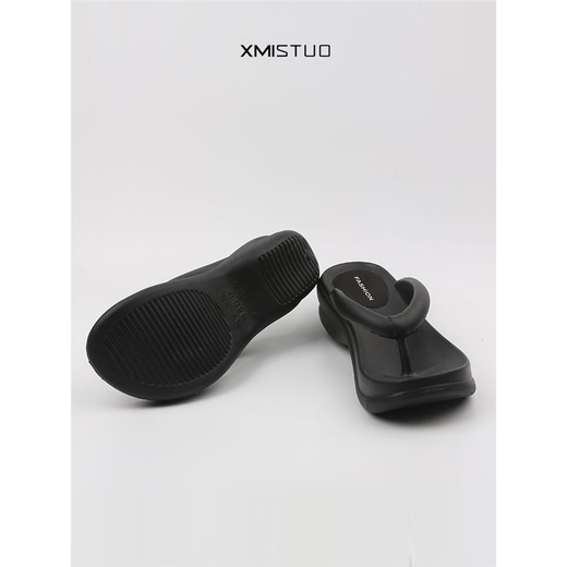 CUGGCK Japanese heel thick-soled flip flops for women in summer wear 2025 new fashionable non-slip simple foot-clip beach sandals 5012 black high-heel thick-soled flip flops 39/40