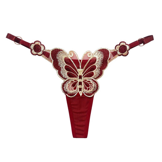 Adult Butterfly T-string Feminine Provocative Hot Perspective Embroidery Adjustable Sexy Temptation Japanese White F Size (Suitable for 80-150Jin Jin equals 0.5kg)