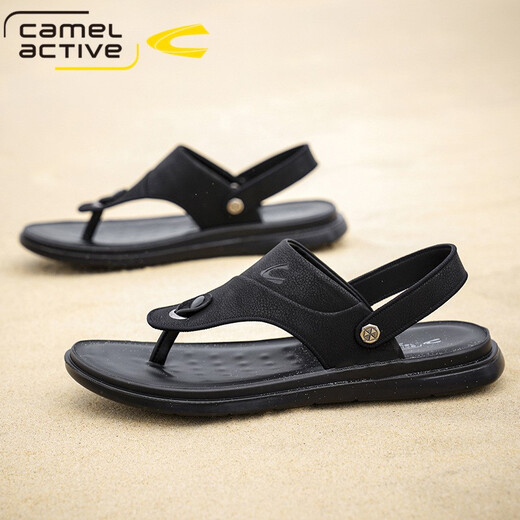 Sandalias de hombres dinámicas de camello alemanes para el verano Nuevos zapatos de playa informales Sandalias sin deslizamiento Sandalias de doble propósito Flip Flip Flopslip 3880 Negro (tamaño de zapato deportivo) 38