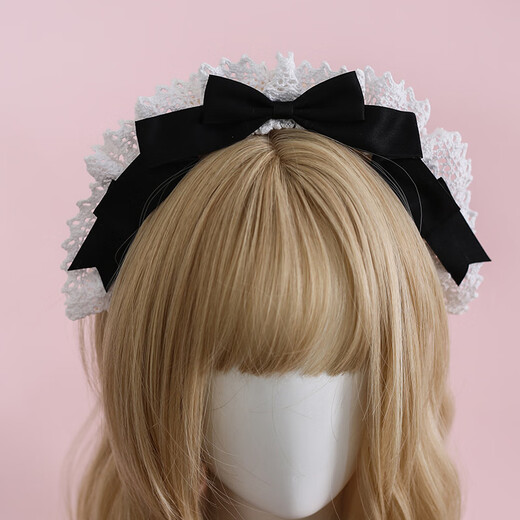 WEISHINI handmade cute Lolita hair accessories lo girl coffee maid KC headband lace bow headband decoration black