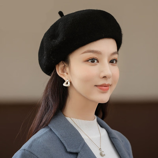 Bijinger Beret Women's 2023 Autumn and Winter Women's Autumn and Winter Versatile Painter Hat Beige Woolen Beige Painter Hat One Size Adjustable