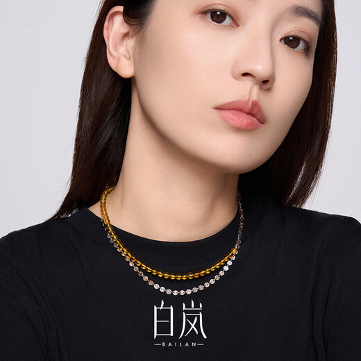 Bai Lanliu Gold Necklace Women's Amber 925 Silver Clavicle Chain Fashion Light Luxurious Design Jewelry Birthday Gift for Wife