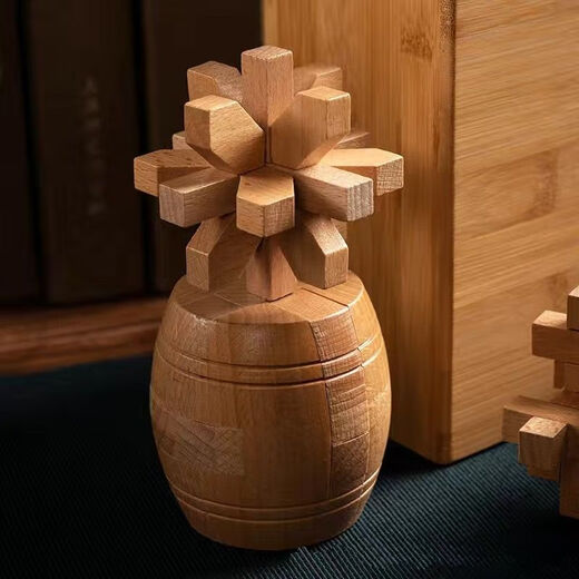 Liuxia Luban Lock 10-15 Jahre altes Set von Kongming-Lock-Buchen-Leichen- und Zapfenentwicklung intellektuelles Spielzeug pädagogischer Kinder und Studenten [High-End-Geschenk] Holzbox a
