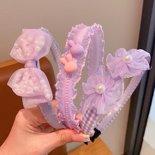 Rongxia 3-piece set of new hair hoops for children, little girls, princess style, internet celebrity headbands, hair clips for girls, cute and non-slip 2# pink hair hoops, 3-piece set