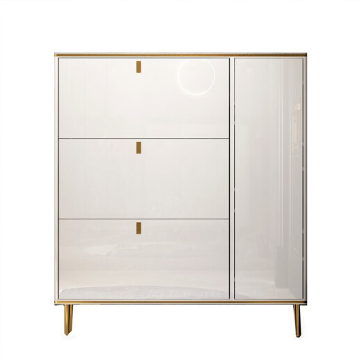 White lacquered shoe cabinet in the mist and clouds at the entrance, ultra-thin tipping bucket, simple storage shoe cabinet P2, bright white, length 120cm*thickness 17cm, fully assembled