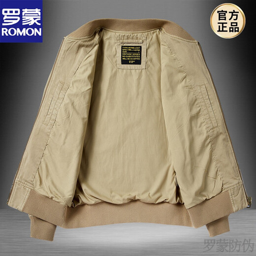 ROMON high-end new bomber jacket men's pure cotton short loose large size workwear baseball uniform men's spring and autumn casual military green XL